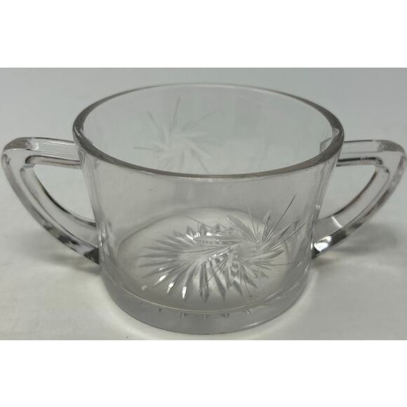 Clear Glass Sunburst Sugar Bowl with Double Handles 3‎ 1/2" Wide x 2 1/2" Tall - Picture 3 of 6